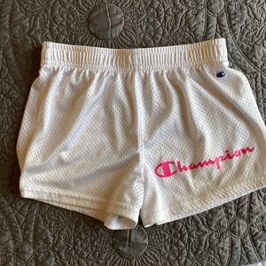 Champion Girls Athletic Shorts - White with Pink Logo - EUC - Size Medium